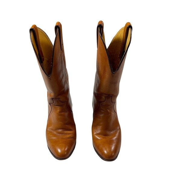 VTG Justin Tan Leather Western Cowboy Boots Pointed Toe Stacked Womens Heel  8 - Picture 2 of 12